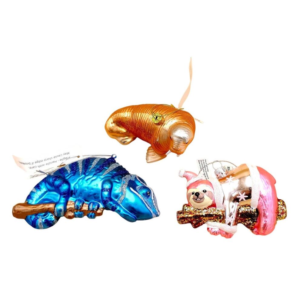 3X Glass Animals Christmas Ornaments Set of 3 Premium Quality Bloomingdales